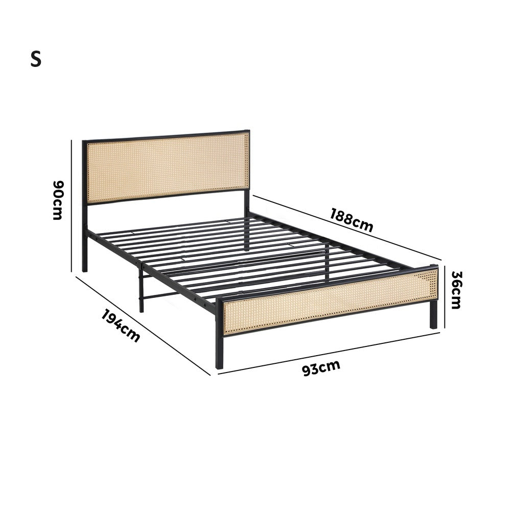Aspen Retro Modern Rattan and Metal Bed Frame | Strong Metal Frame Bed with Rattan Headboard