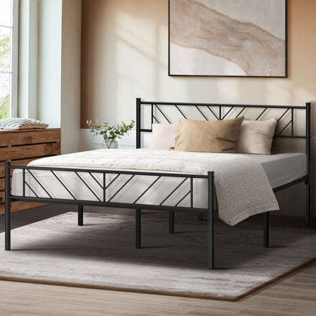Misuzi Vintage Full Metal Extra Strong Bed Frame | Sturdy Black Metal Designer Bed
