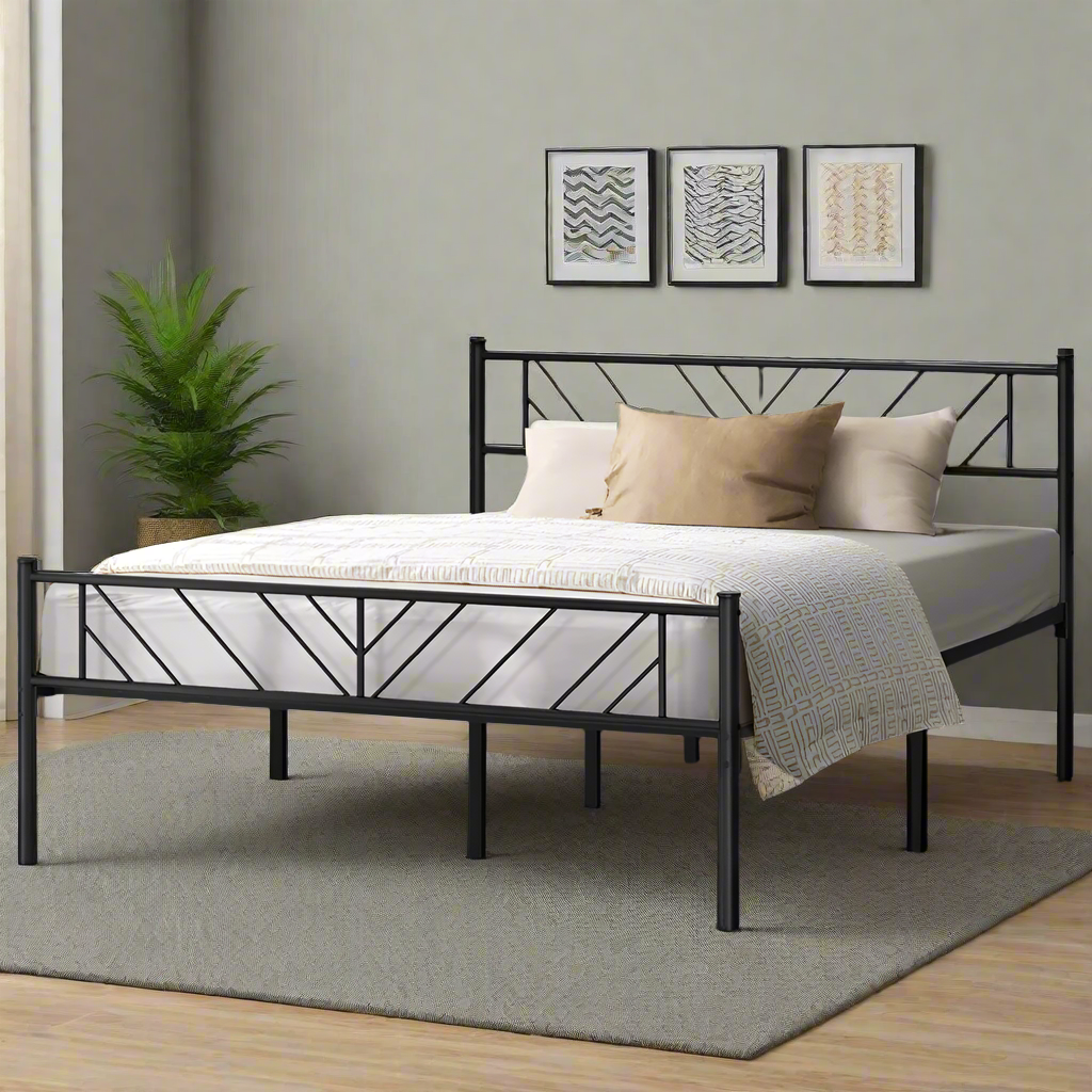 Misuzi Vintage Full Metal Extra Strong Bed Frame | Sturdy Black Metal Designer Bed