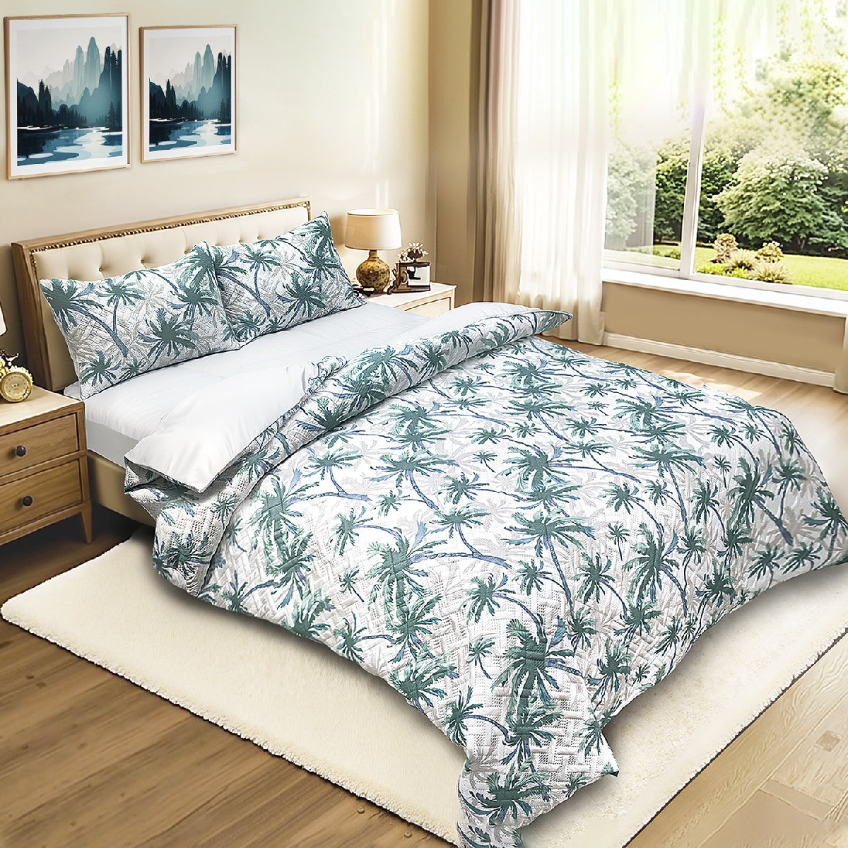 Ramesses Soft Bamboo Cooling Ultrasonic Quilt Cover Set With Fitted Sheet | Printed Design Bamboo Bedding Set