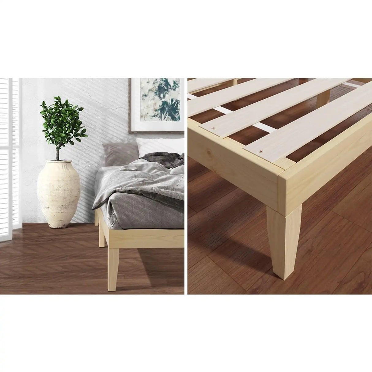 Milano High Quality Solid Wooden Timber Bed Base | Easy Assembly Quality Platform Bed | Minimalistic Bed Base