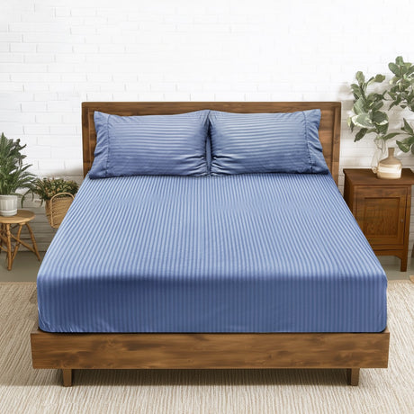 2000TC Pin Stripe Bamboo Cooling Fitted Sheet Combo Set | Hotel Quality Jacquard Bamboo Sheets