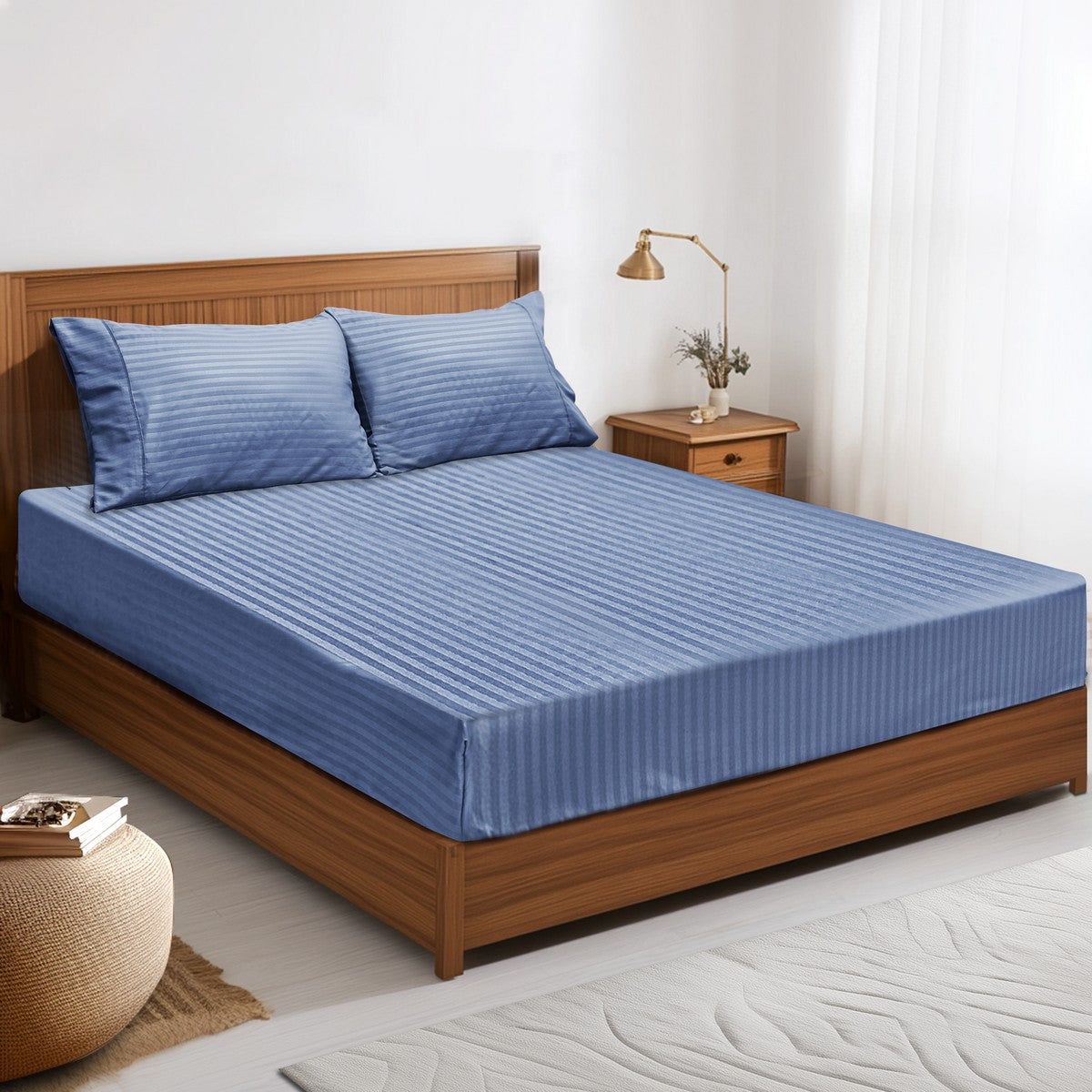 2000TC Pin Stripe Bamboo Cooling Fitted Sheet Combo Set | Hotel Quality Jacquard Bamboo Sheets