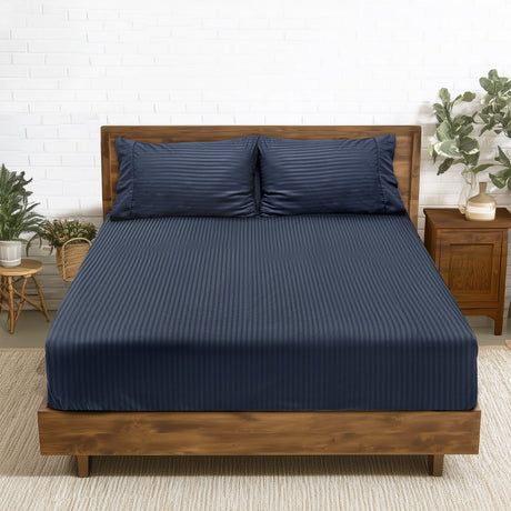 2000TC Pin Stripe Bamboo Cooling Fitted Sheet Combo Set | Hotel Quality Jacquard Bamboo Sheets