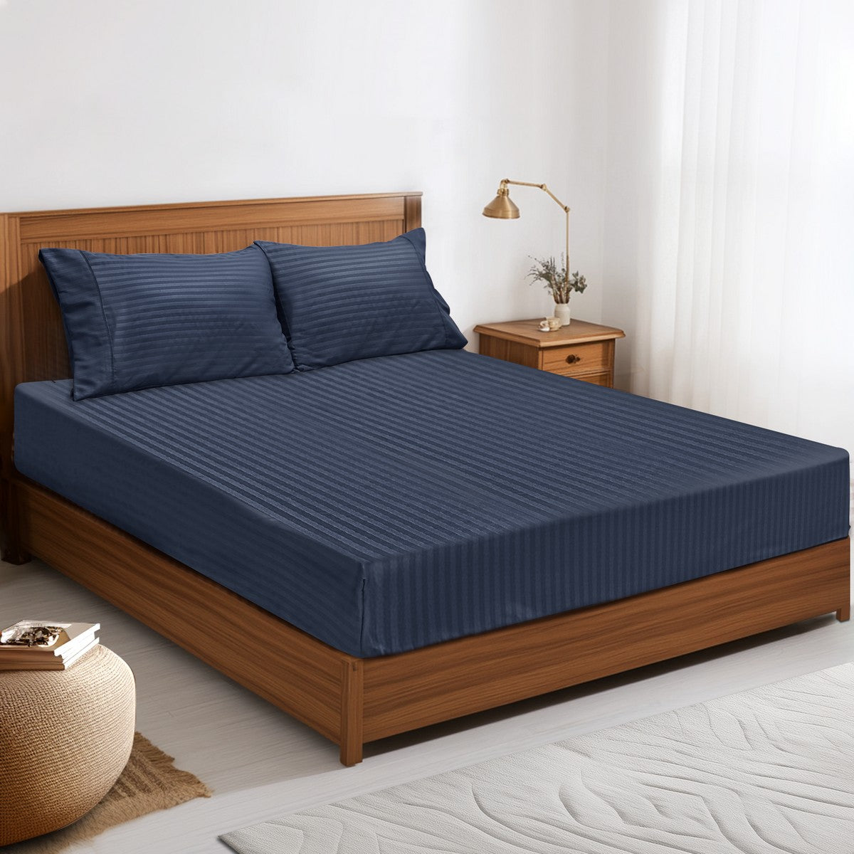 2000TC Pin Stripe Bamboo Cooling Fitted Sheet Combo Set | Hotel Quality Jacquard Bamboo Sheets