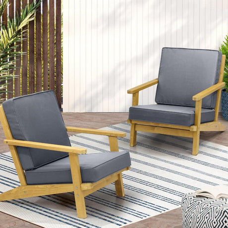 Breeze Designer Outdoor Sun Lounge Armchairs | Soft Cushioned Wooden Patio Lounge Chairs