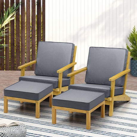 Breeze Designer Outdoor Sun Lounge Armchairs | Soft Cushioned Wooden Patio Lounge Chairs