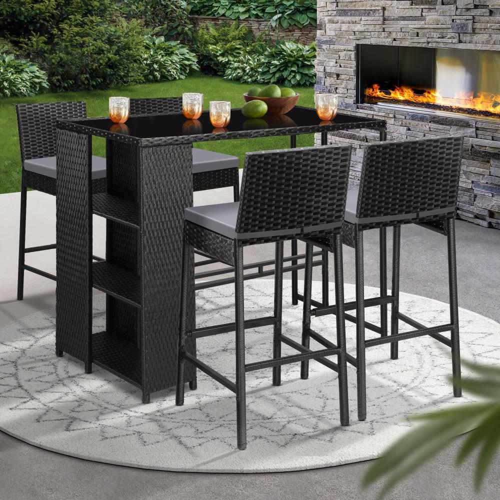 Biso Deluxe Outdoor Rattan Wicker Bar Sets | Weather Resistant Durable Rattan Bar Patio Sets