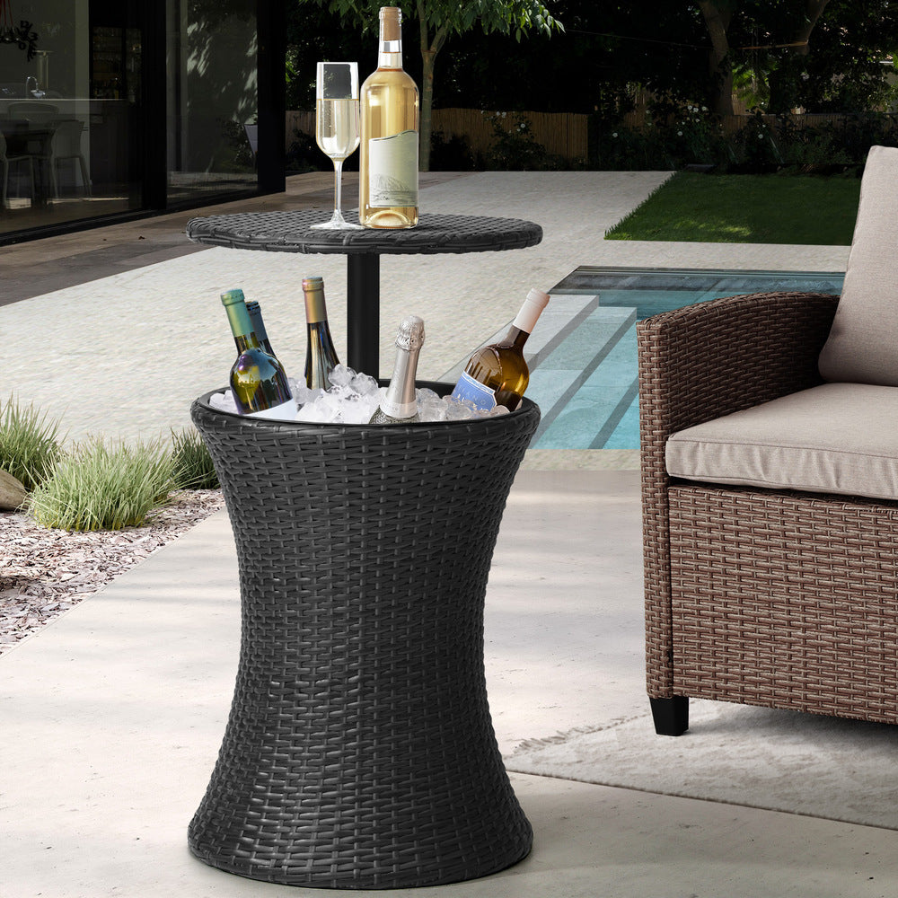 Amari Two in One Rattan Ice Bucket Storage Table | Round Secret Ice Storage Wicker Table