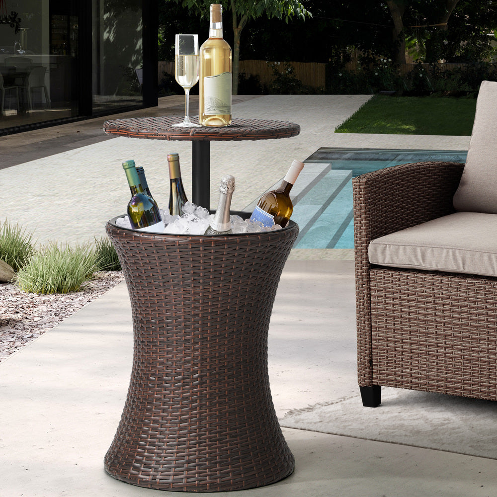 Amari Two in One Rattan Ice Bucket Storage Table | Round Secret Ice Storage Wicker Table