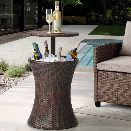 Amari Two in One Rattan Ice Bucket Storage Table | Round Secret Ice Storage Wicker Table