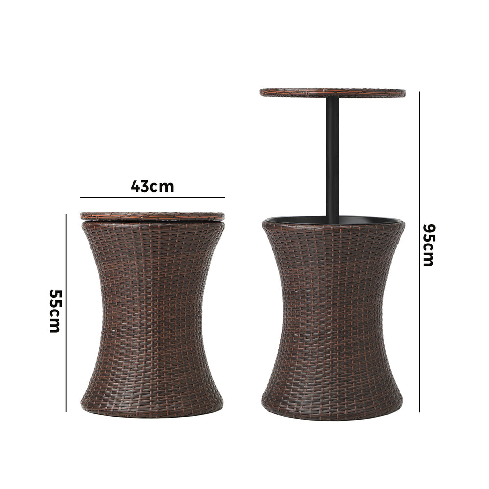 Amari Two in One Rattan Ice Bucket Storage Table | Round Secret Ice Storage Wicker Table