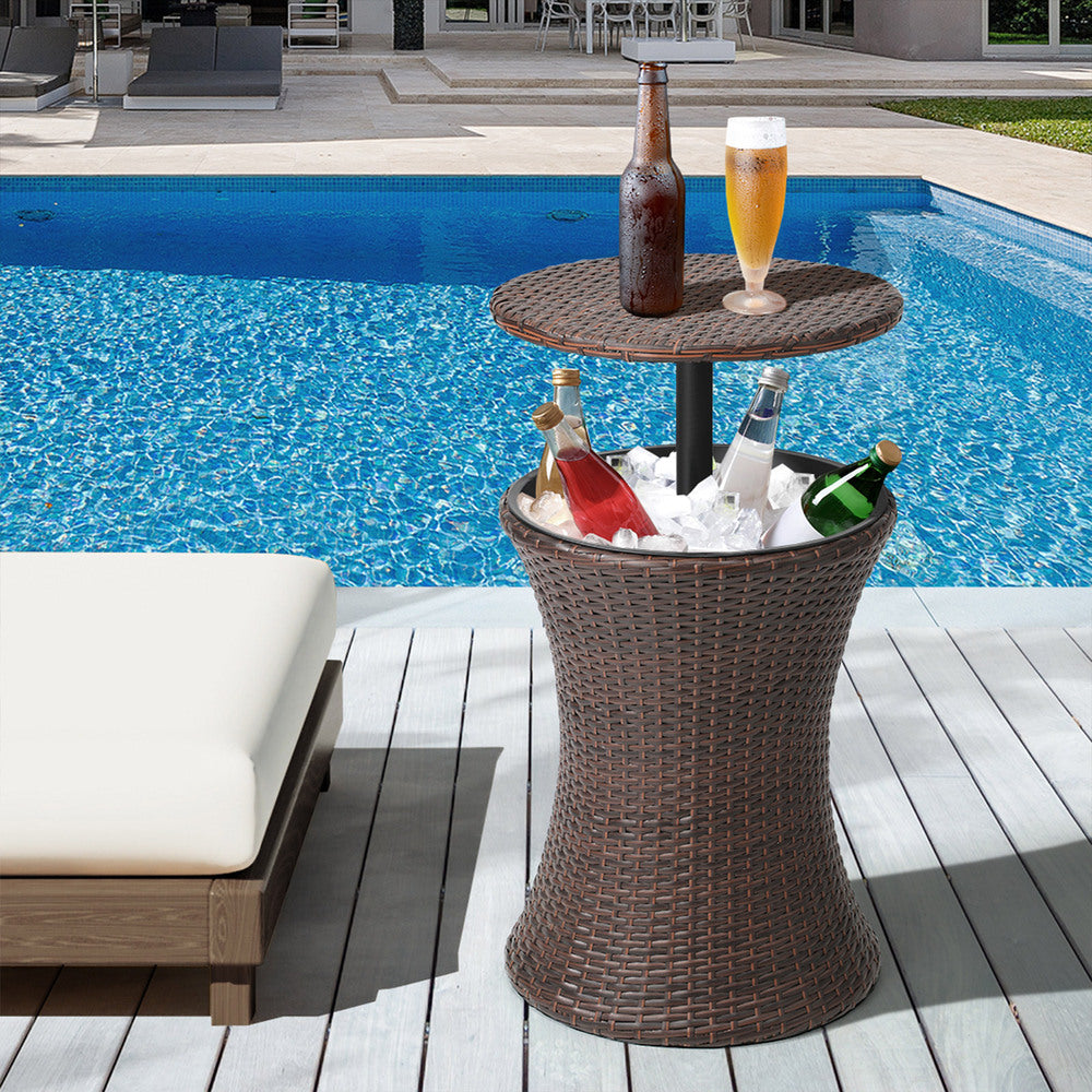 Amari Two in One Rattan Ice Bucket Storage Table | Round Secret Ice Storage Wicker Table