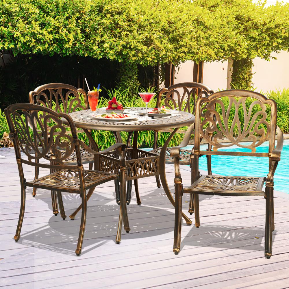 Astano High Quality Vintage Cast Aluminium Outdoor Patio Set | Durable Heavy Metal Outdoor Table Chair Set