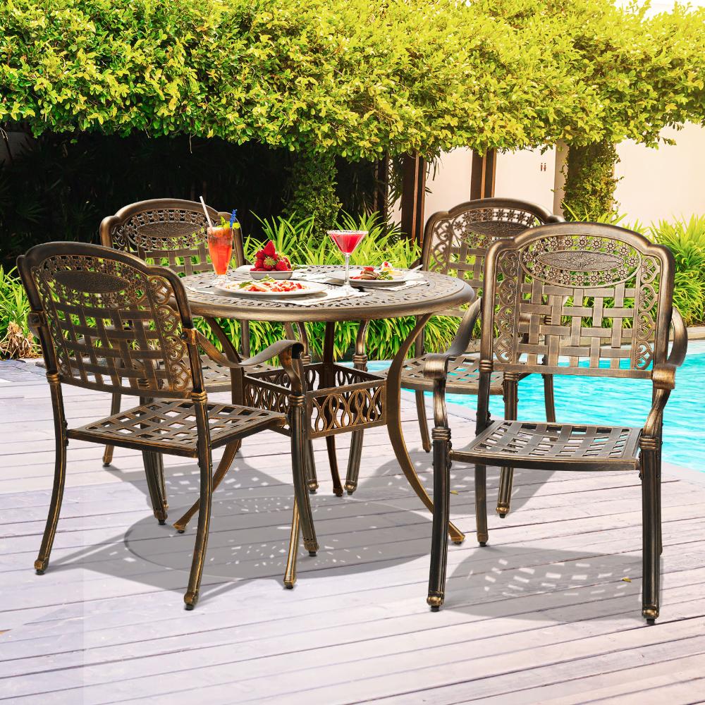 Astano High Quality Vintage Cast Aluminium Outdoor Patio Set | Durable Heavy Metal Outdoor Table Chair Set