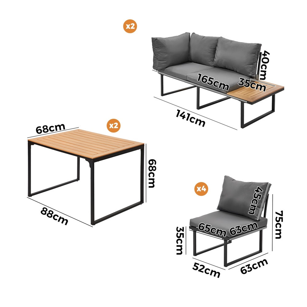 Bolero Amalfi 8 Seater Cushioned Outdoor Lounge Set with Table | Modern Metal Wood Soft Cushion Outdoor Dining Sofa Set