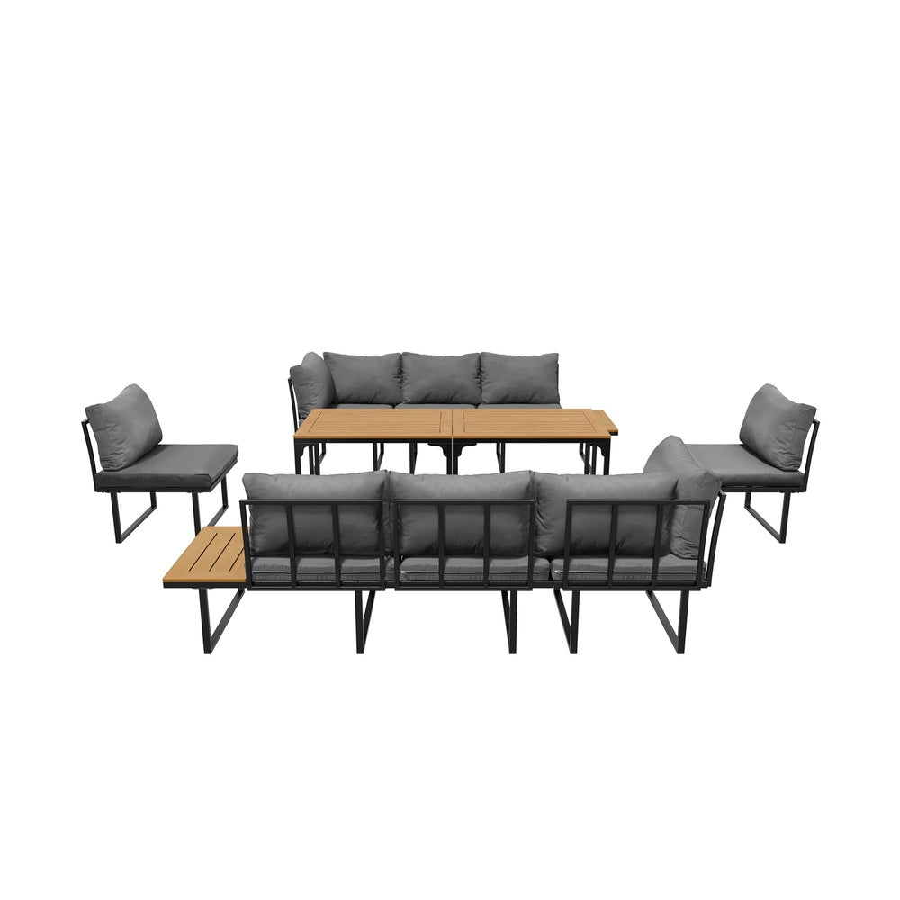 Bolero Amalfi 8 Seater Cushioned Outdoor Lounge Set with Table | Modern Metal Wood Soft Cushion Outdoor Dining Sofa Set