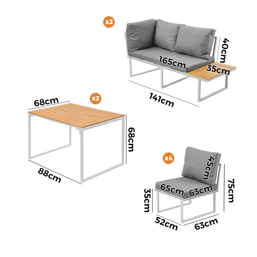 Bolero Amalfi 8 Seater Cushioned Outdoor Lounge Set with Table | Modern Metal Wood Soft Cushion Outdoor Dining Sofa Set