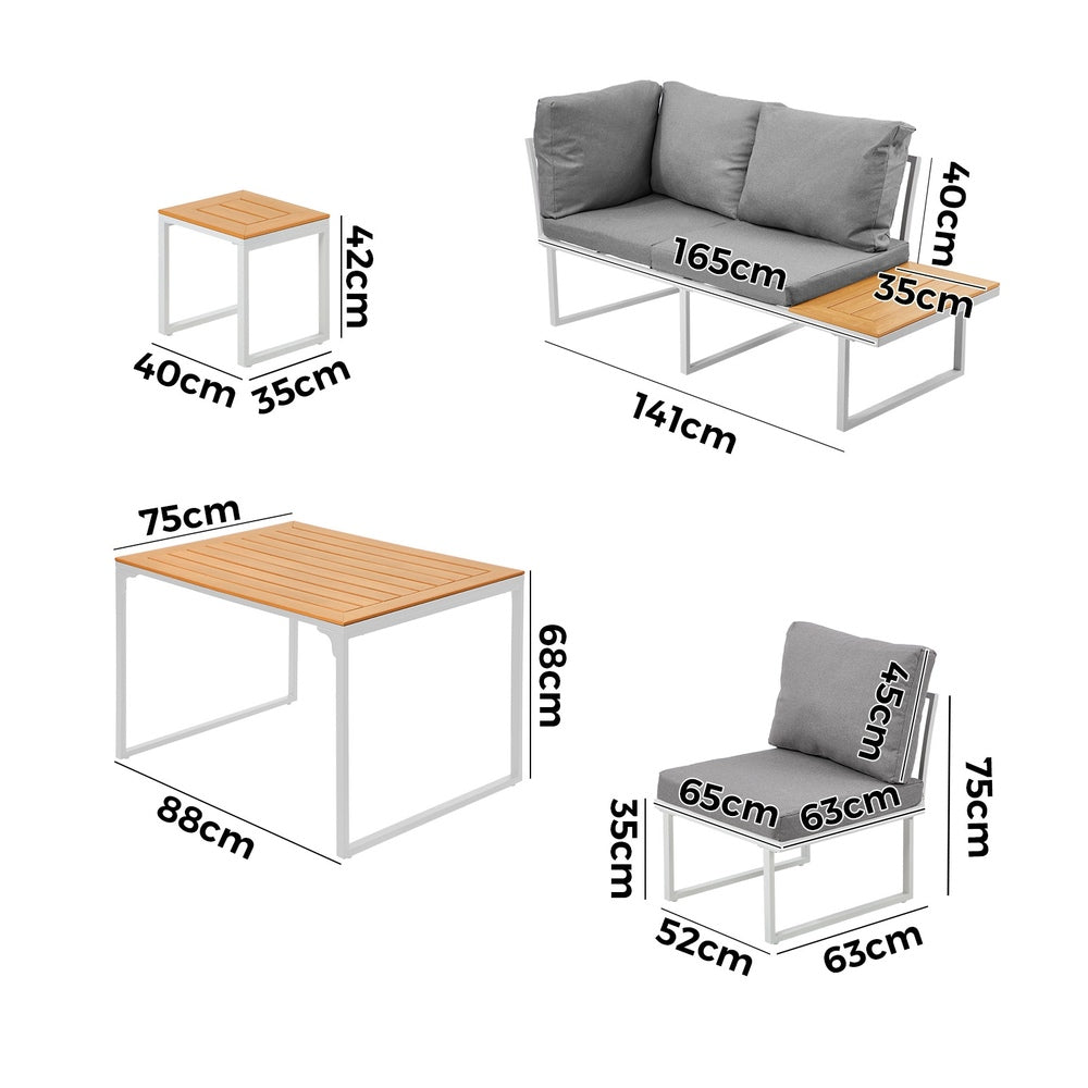 Bolero Amalfi 6 Seater Cushioned Outdoor Lounge Set with Table | Modern Metal Wood Soft Cushion Outdoor Dining Sofa Set
