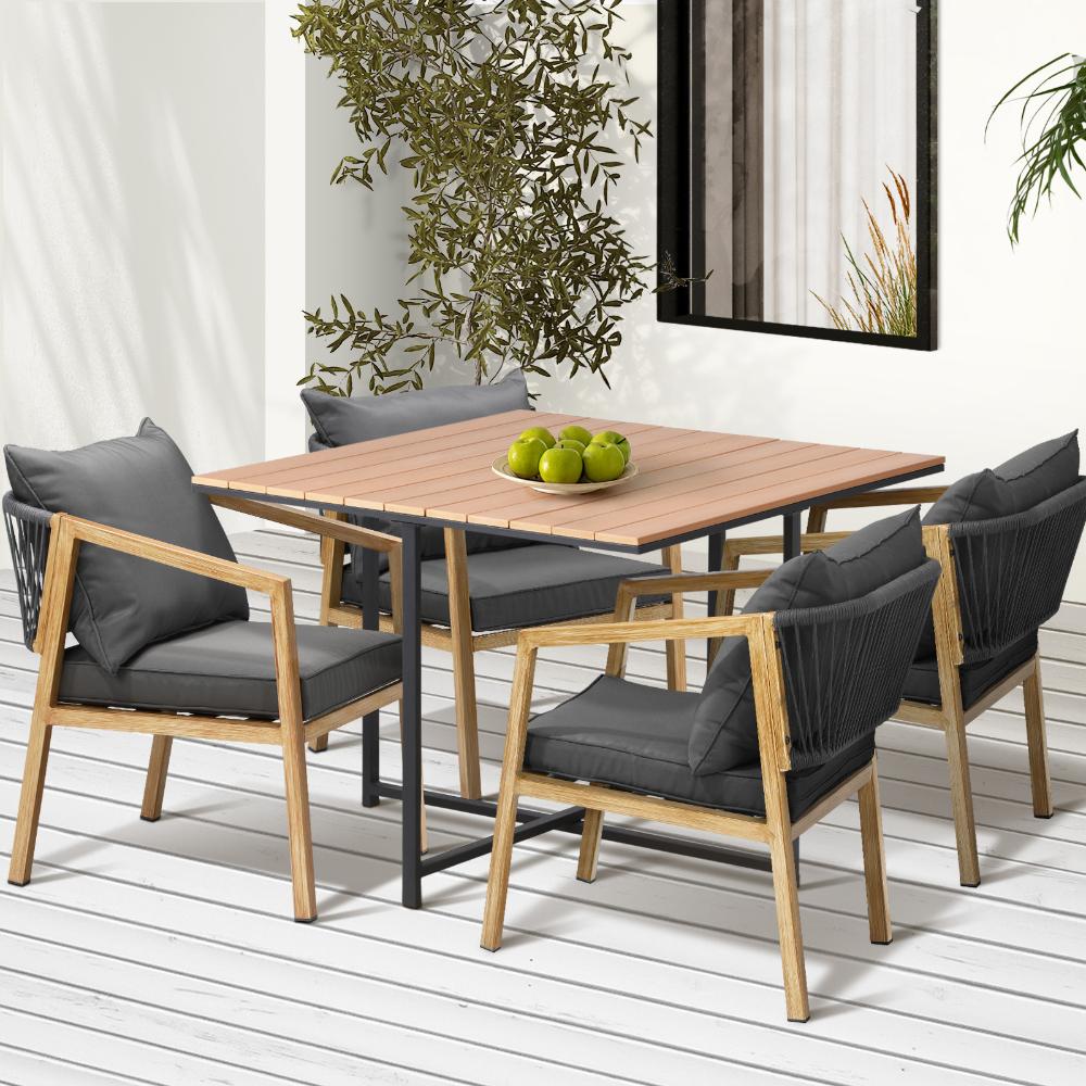Designer Nuvo 5pc Modern Table and Chair Outdoor Set | Soft Cushioned Chairs and Table Patio Furniture Set