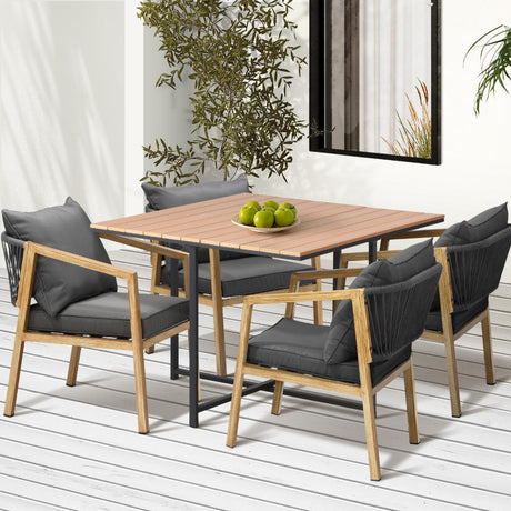 Designer Nuvo 5pc Modern Table and Chair Outdoor Set | Soft Cushioned Chairs and Table Patio Furniture Set