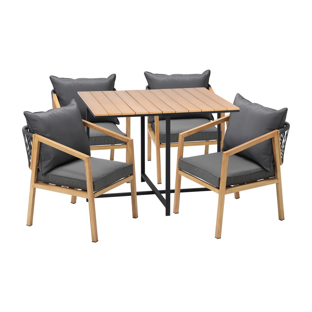 Designer Nuvo 5pc Modern Table and Chair Outdoor Set | Soft Cushioned Chairs and Table Patio Furniture Set