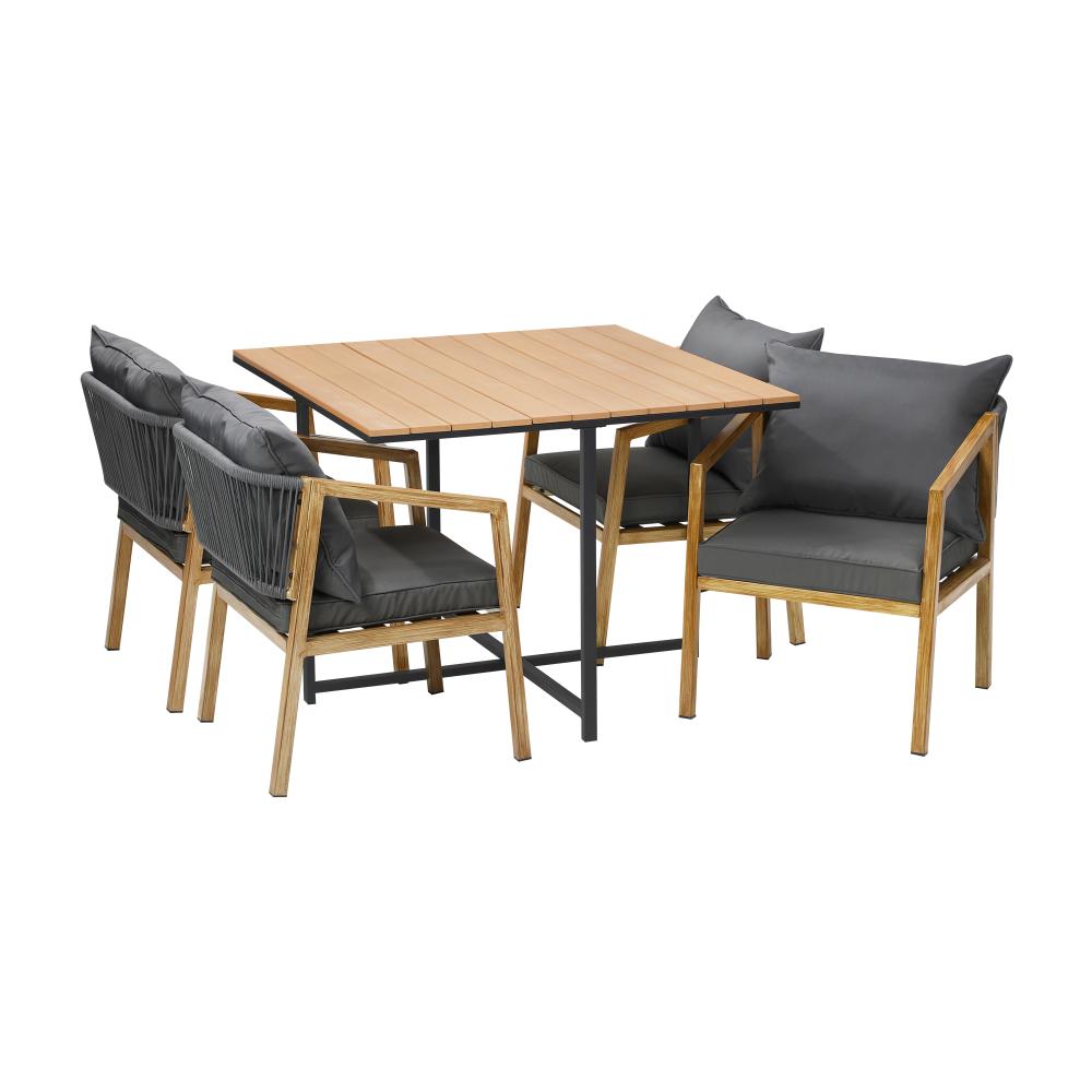 Designer Nuvo 5pc Modern Table and Chair Outdoor Set | Soft Cushioned Chairs and Table Patio Furniture Set