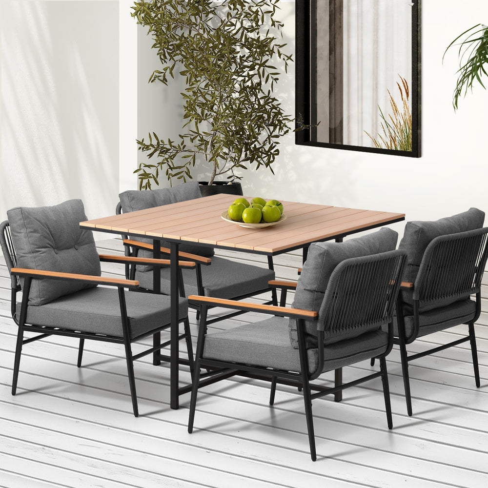 Empire Black 5pc Modern Table and Chair Outdoor Set | Designer Cushioned Chairs and Table Patio Furniture Set