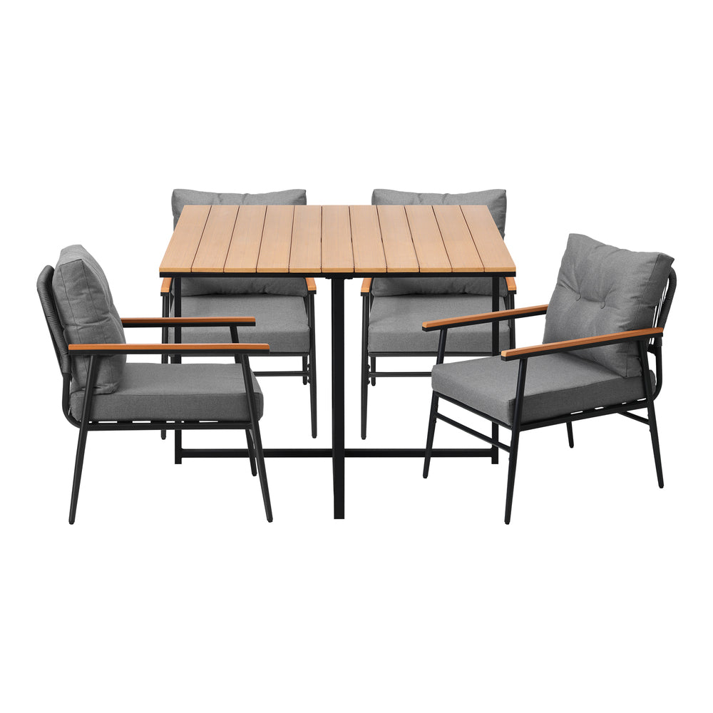 Empire Black 5pc Modern Table and Chair Outdoor Set | Designer Cushioned Chairs and Table Patio Furniture Set