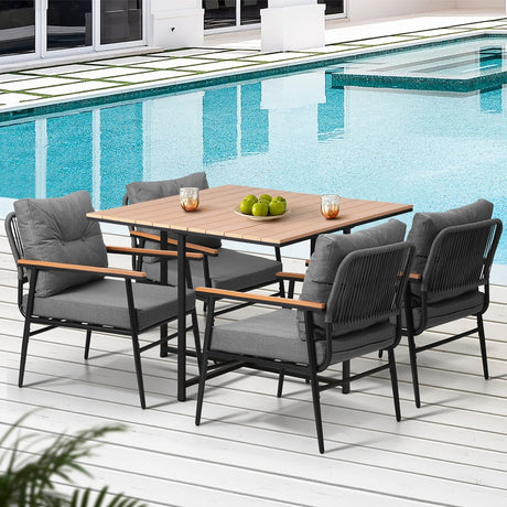 Empire Black 5pc Modern Table and Chair Outdoor Set | Designer Cushioned Chairs and Table Patio Furniture Set