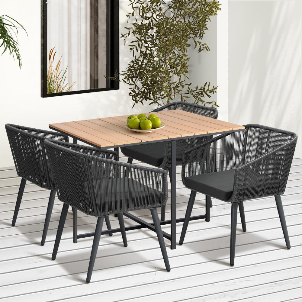 Designer Nuvo 5pc Modern Table and Chair Outdoor Set | Soft Cushioned Chairs and Table Patio Furniture Set