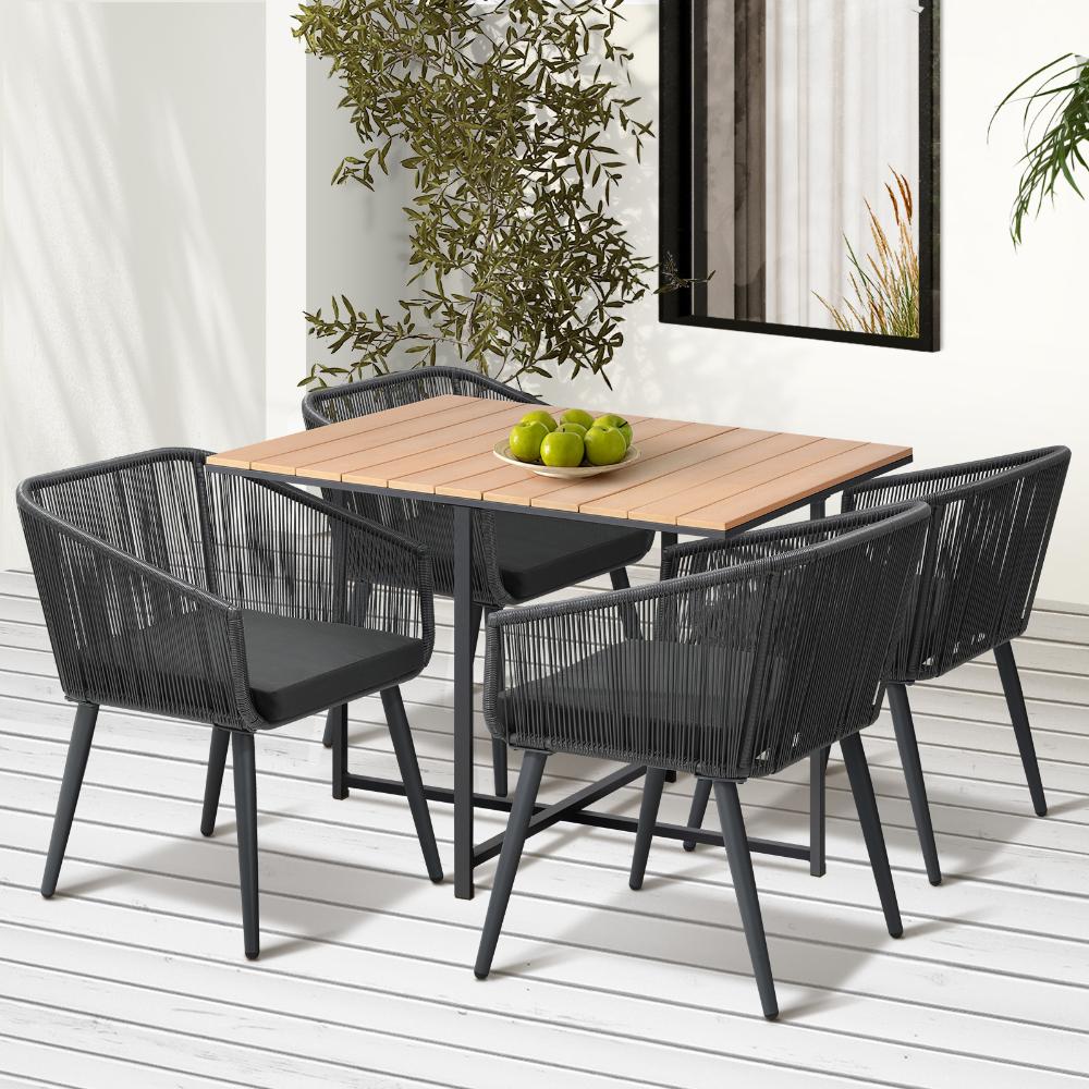 Designer Nuvo 5pc Modern Table and Chair Outdoor Set | Soft Cushioned Chairs and Table Patio Furniture Set