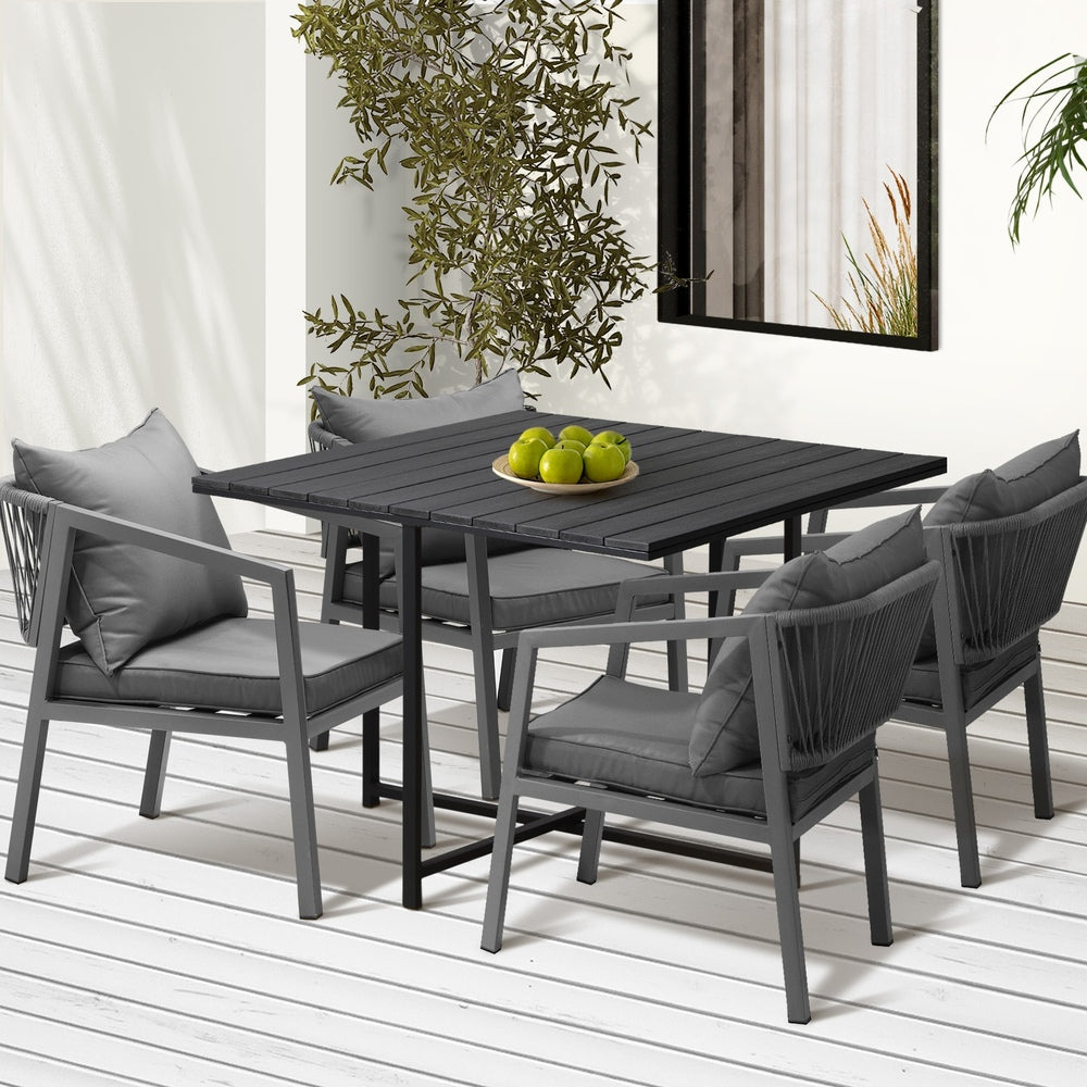 Luxe 5pc Modern Table and Chair Outdoor Set | Designer Cushioned Chairs and Table Patio Furniture Set