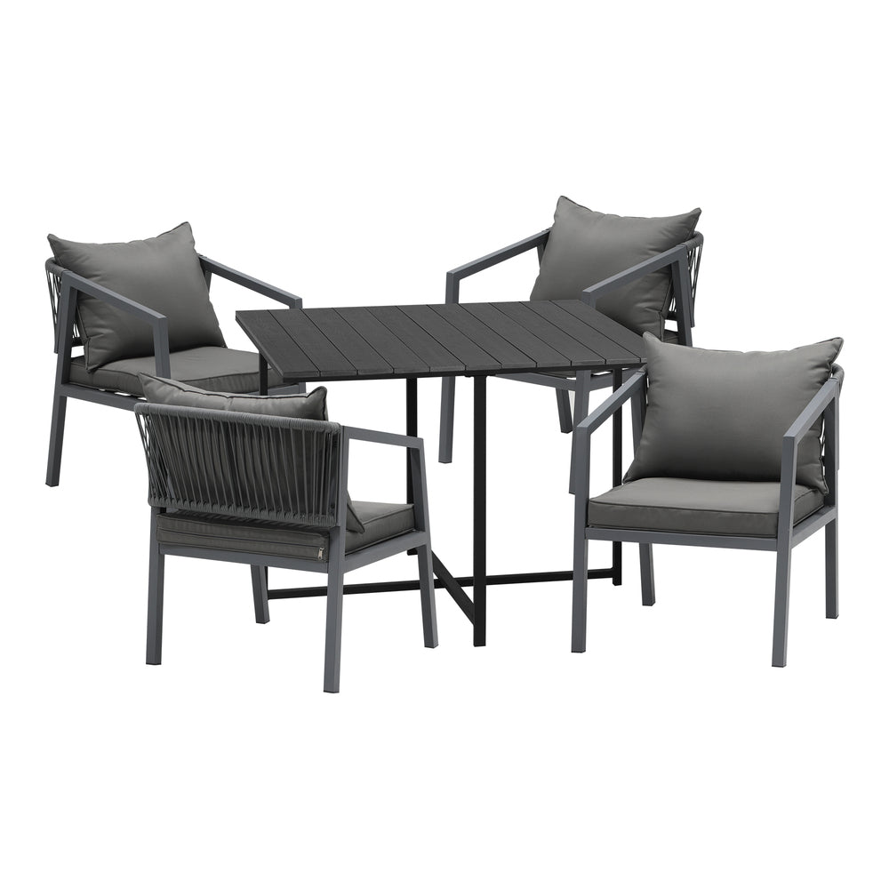Luxe 5pc Modern Table and Chair Outdoor Set | Designer Cushioned Chairs and Table Patio Furniture Set