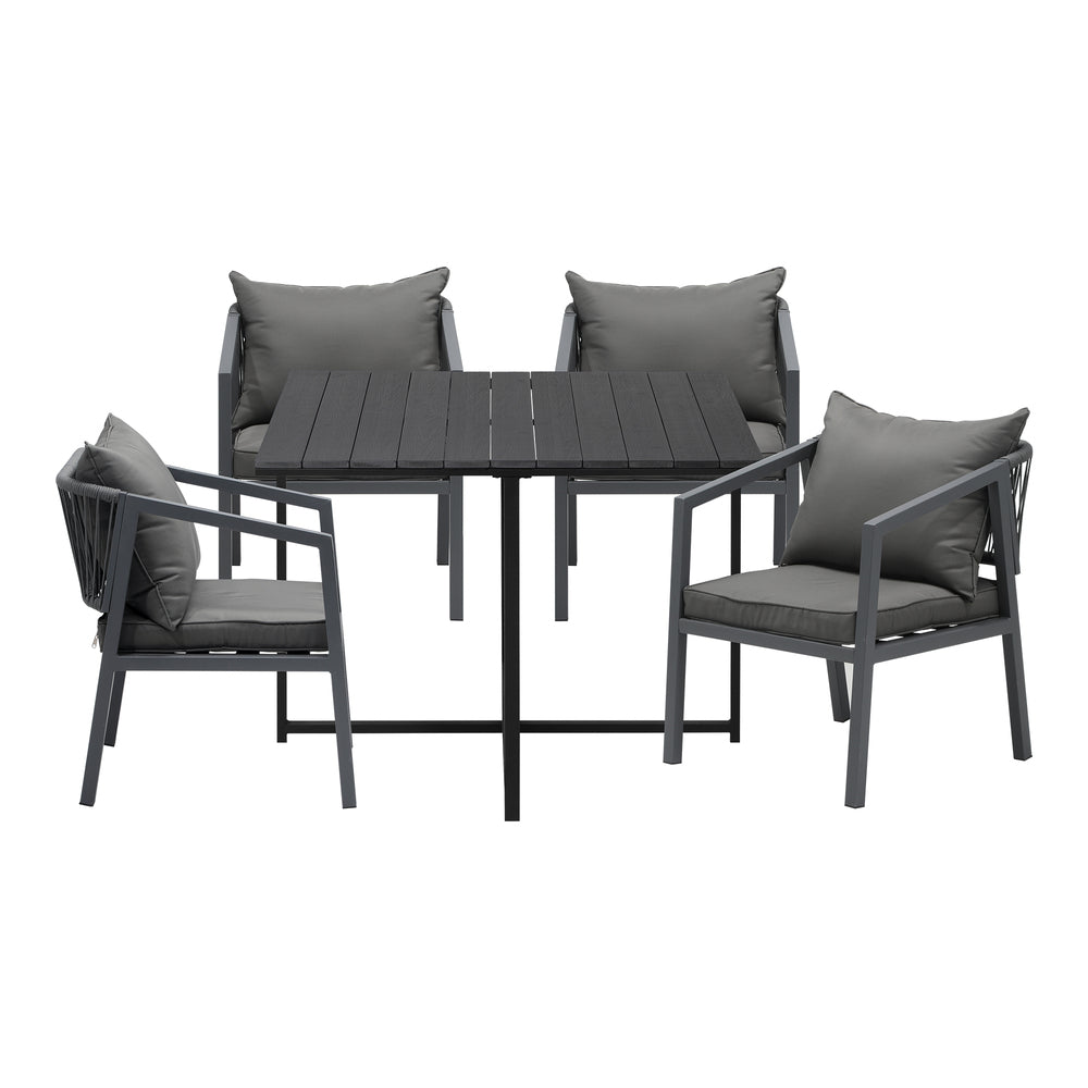 Luxe 5pc Modern Table and Chair Outdoor Set | Designer Cushioned Chairs and Table Patio Furniture Set