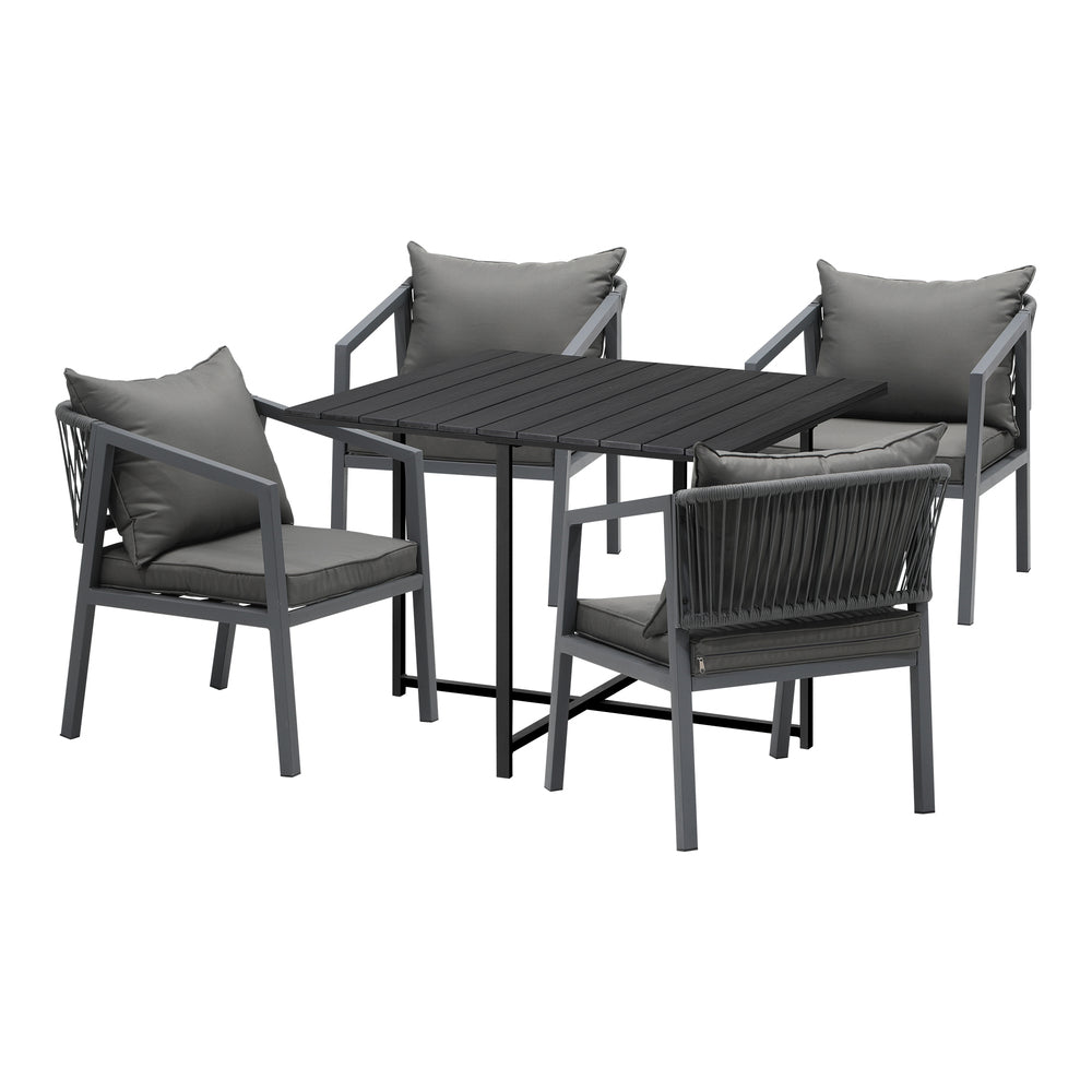 Luxe 5pc Modern Table and Chair Outdoor Set | Designer Cushioned Chairs and Table Patio Furniture Set