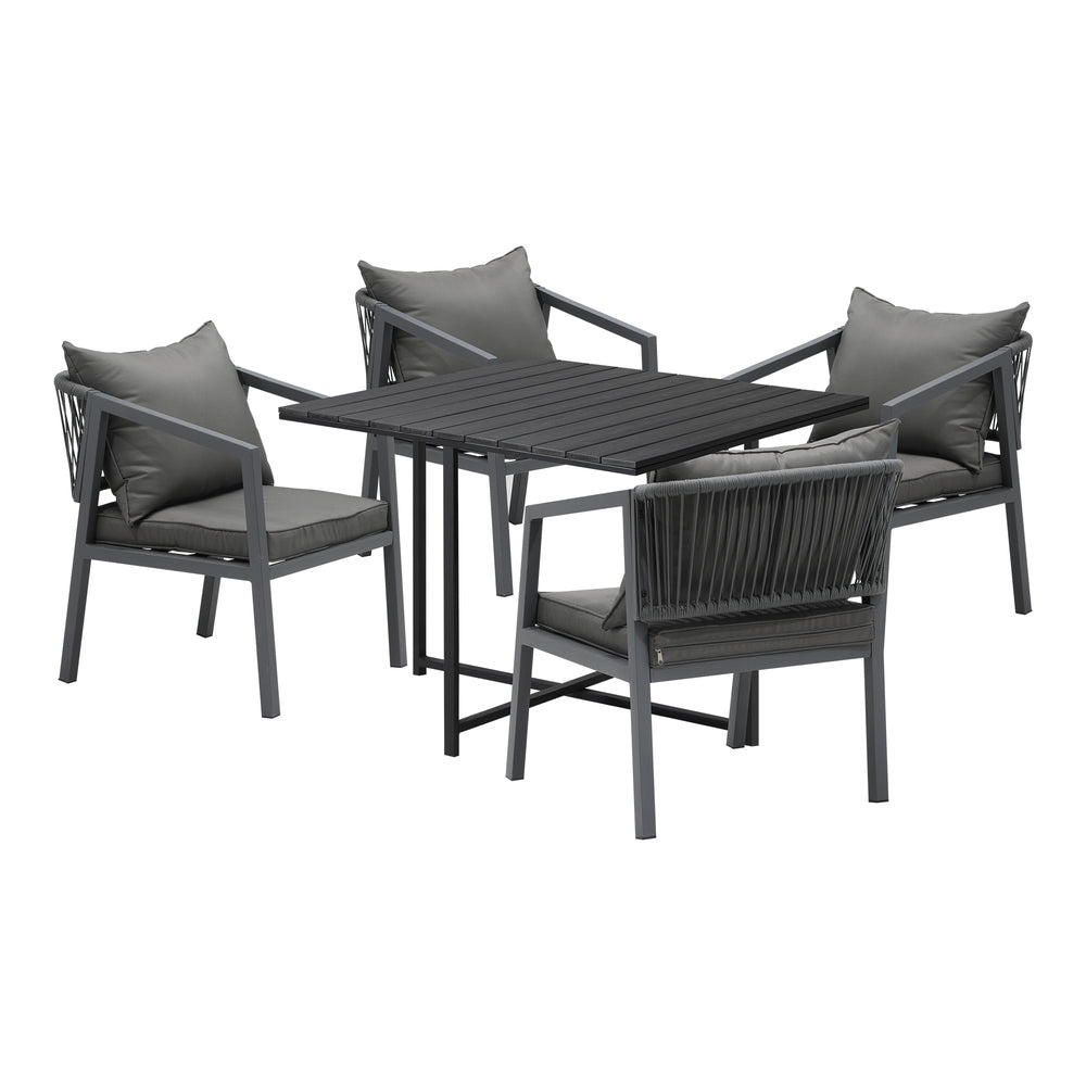 Luxe 5pc Modern Table and Chair Outdoor Set | Designer Cushioned Chairs and Table Patio Furniture Set