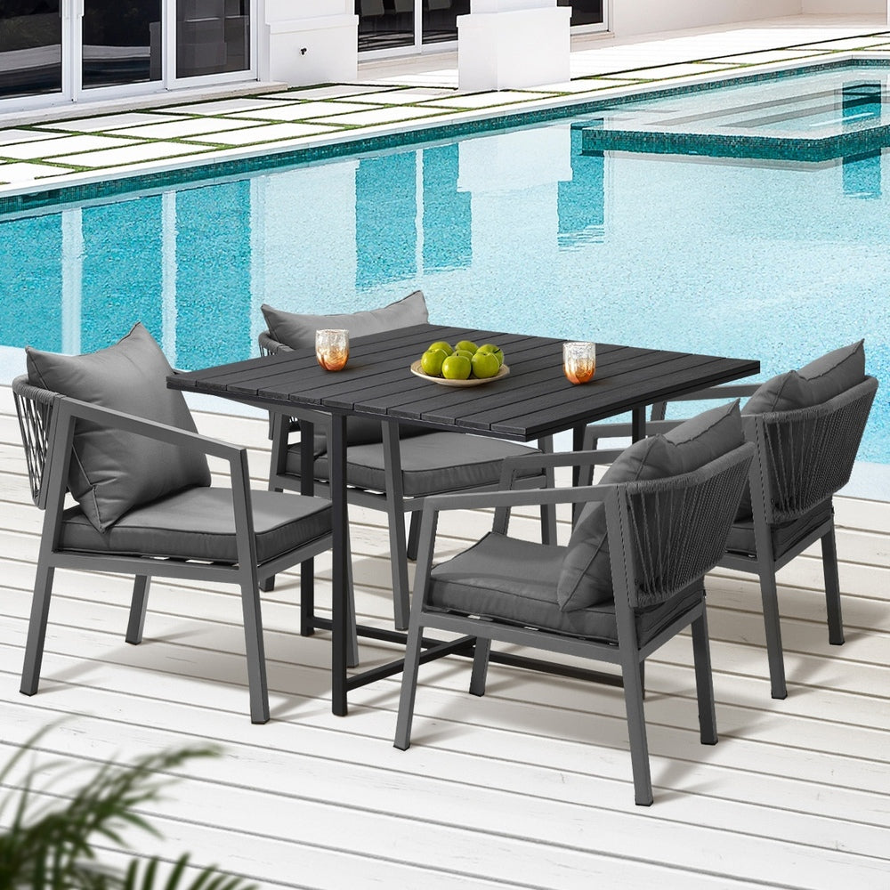 Luxe 5pc Modern Table and Chair Outdoor Set | Designer Cushioned Chairs and Table Patio Furniture Set