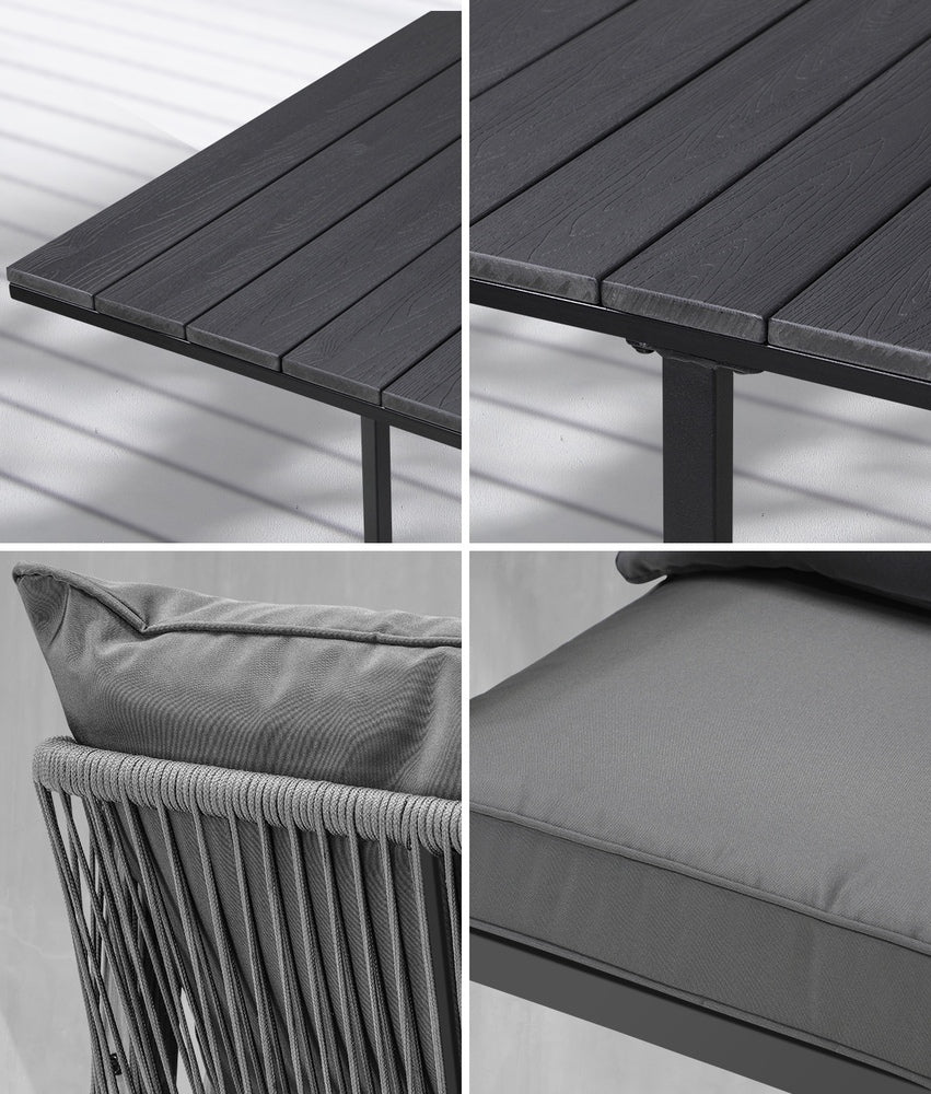 Luxe 5pc Modern Table and Chair Outdoor Set | Designer Cushioned Chairs and Table Patio Furniture Set