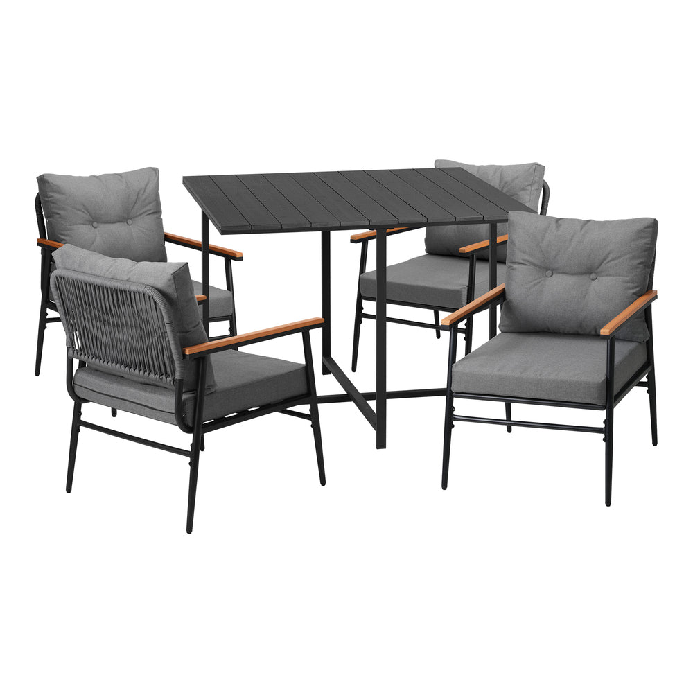 Empire Black 5pc Modern Table and Chair Outdoor Set | Designer Cushioned Chairs and Table Patio Furniture Set
