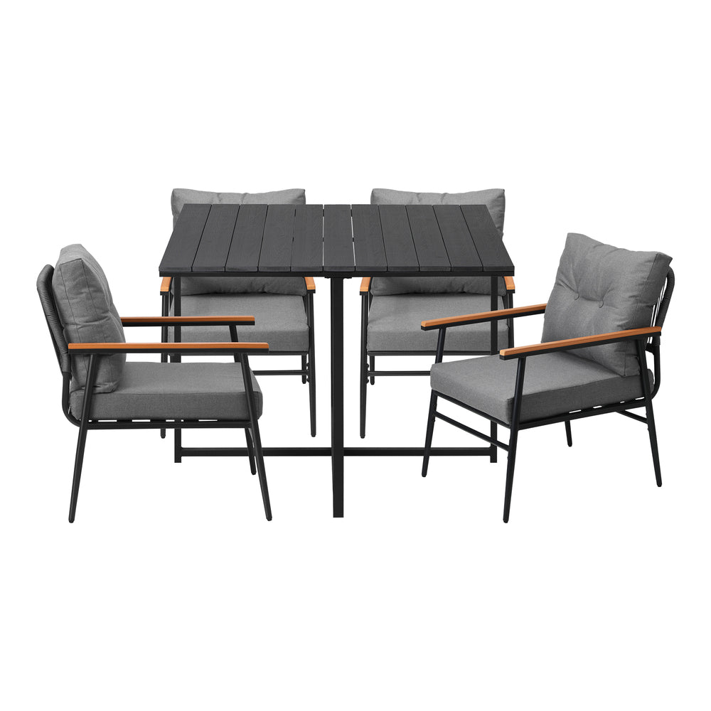 Empire Black 5pc Modern Table and Chair Outdoor Set | Designer Cushioned Chairs and Table Patio Furniture Set