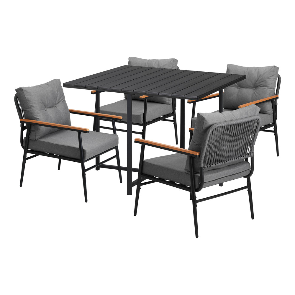 Empire Black 5pc Modern Table and Chair Outdoor Set | Designer Cushioned Chairs and Table Patio Furniture Set