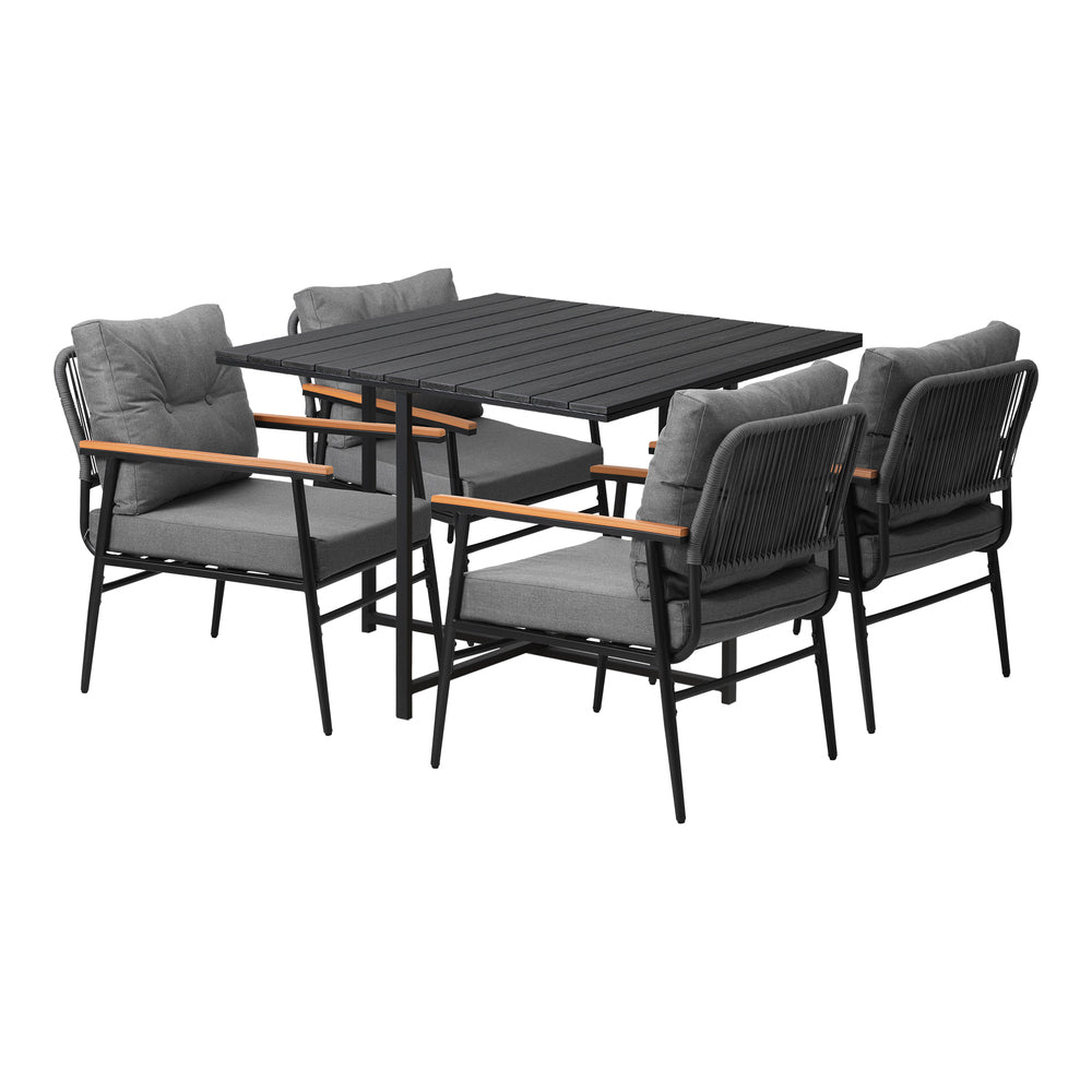 Empire Black 5pc Modern Table and Chair Outdoor Set | Designer Cushioned Chairs and Table Patio Furniture Set