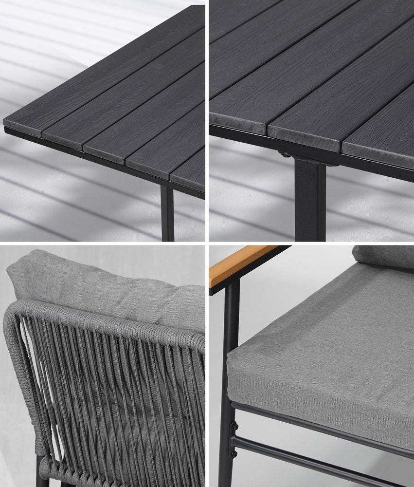 Empire Black 5pc Modern Table and Chair Outdoor Set | Designer Cushioned Chairs and Table Patio Furniture Set