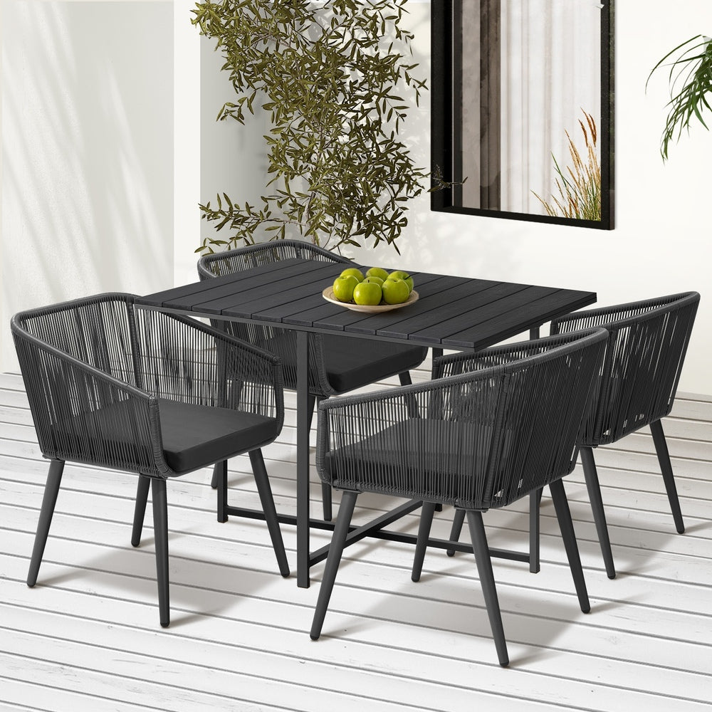 Luxe 5pc Modern Table and Chair Outdoor Set | Designer Cushioned Chairs and Table Patio Furniture Set