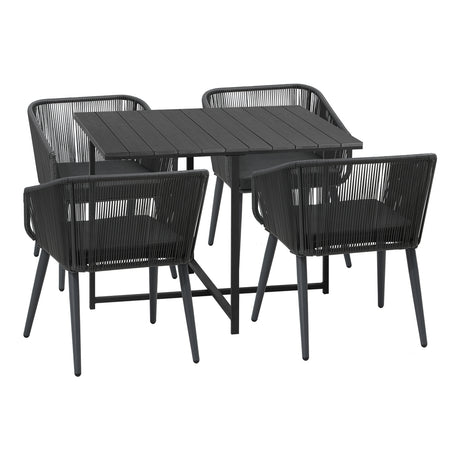 Luxe 5pc Modern Table and Chair Outdoor Set | Designer Cushioned Chairs and Table Patio Furniture Set