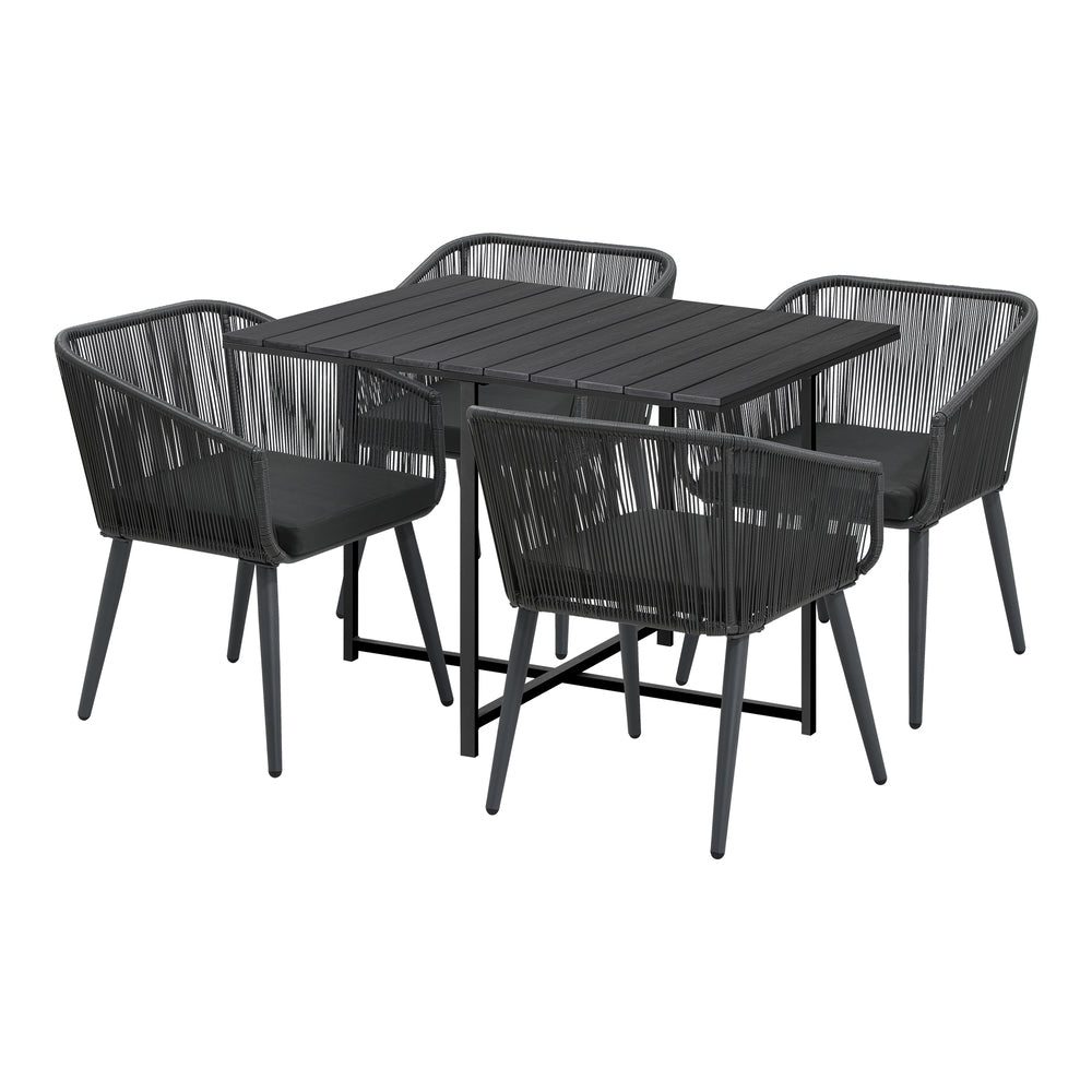 Luxe 5pc Modern Table and Chair Outdoor Set | Designer Cushioned Chairs and Table Patio Furniture Set