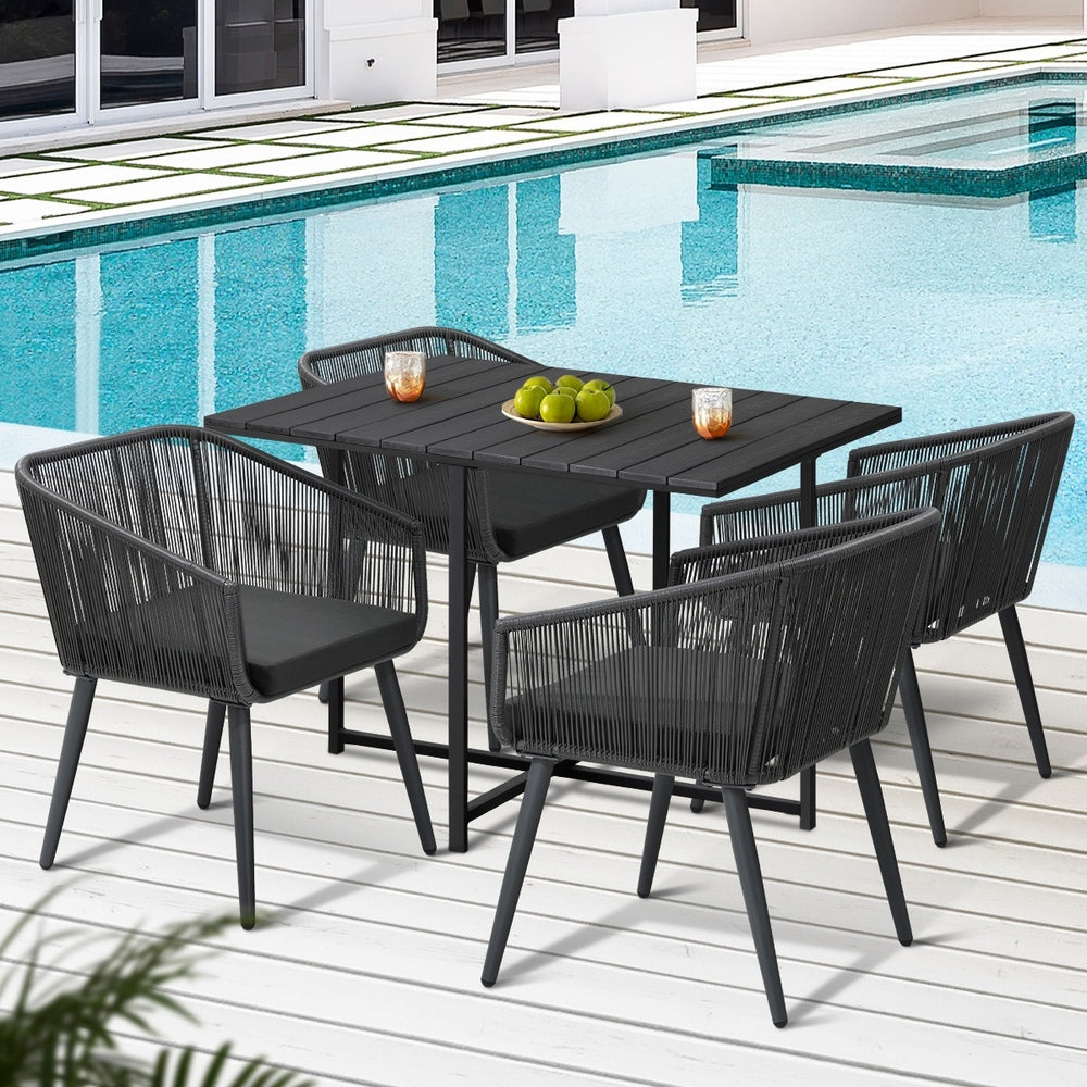 Luxe 5pc Modern Table and Chair Outdoor Set | Designer Cushioned Chairs and Table Patio Furniture Set