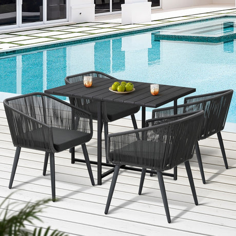 Luxe 5pc Modern Table and Chair Outdoor Set | Designer Cushioned Chairs and Table Patio Furniture Set