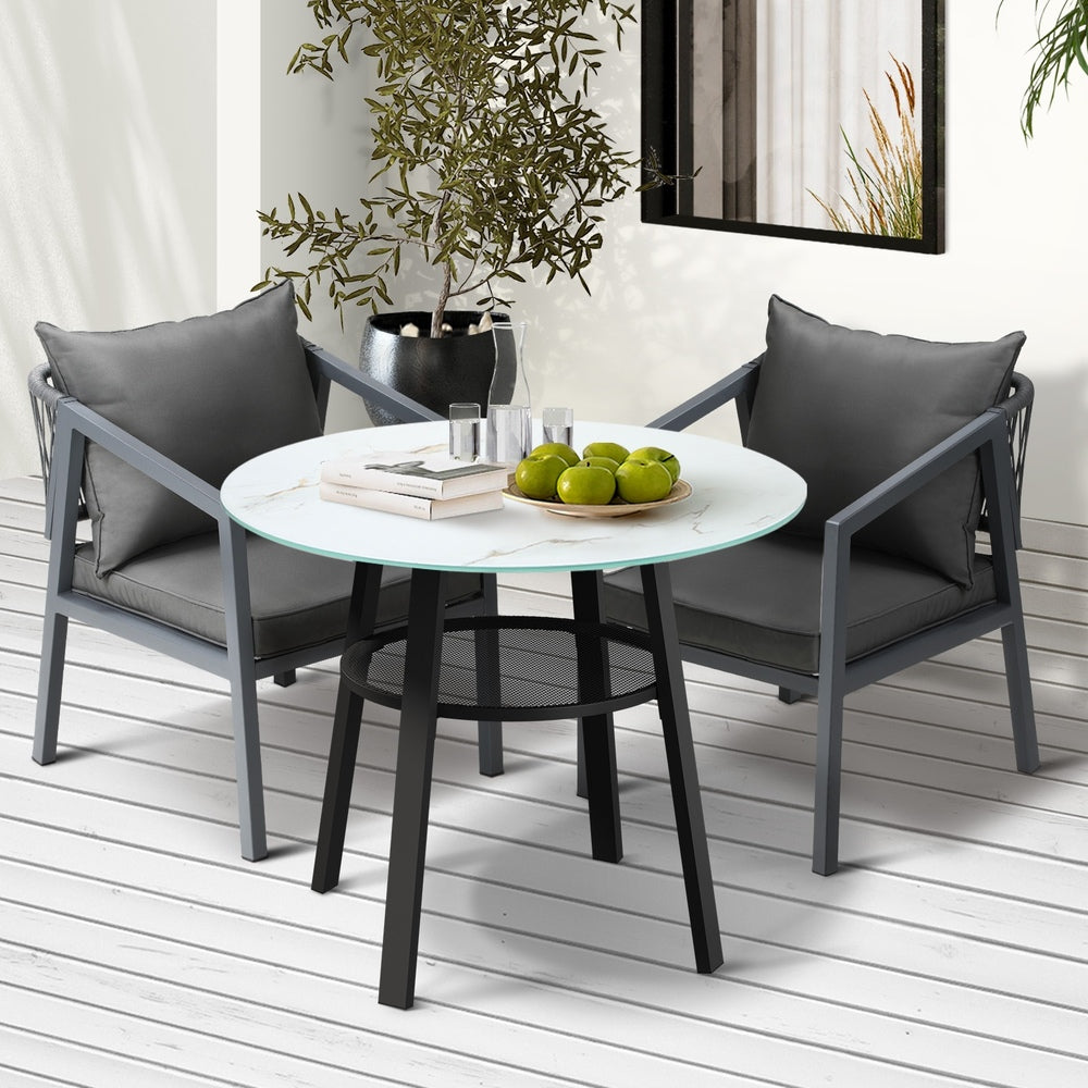 Playa Orsini 3 or 5pc Marble Style Table and Chair Outdoor Set | Soft Cushioned Chairs and Table Patio Furniture Set